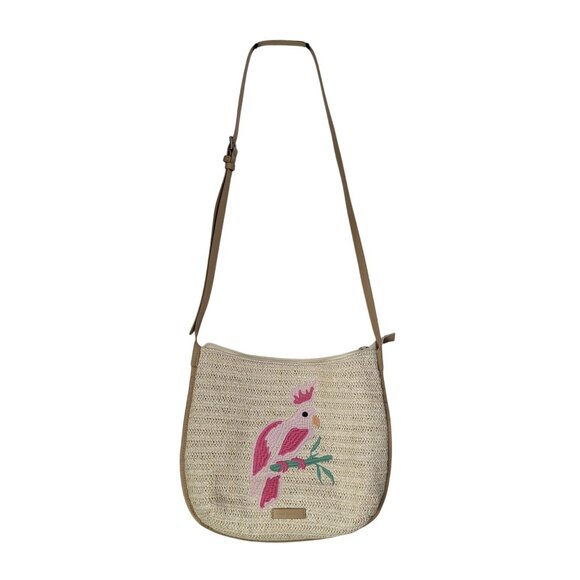 VERA BRADLEY Straw Neutral Crossbody Shoulder Purse Bag Pink Parrot Bird - Picture 2 of 9